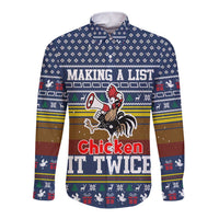 Chicken It Twice Christmas Long Sleeve Button Shirt Xmas Holiday Patterns - Wonder Print Shop