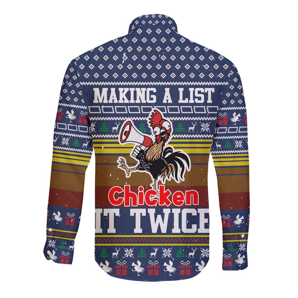 Chicken It Twice Christmas Long Sleeve Button Shirt Xmas Holiday Patterns - Wonder Print Shop