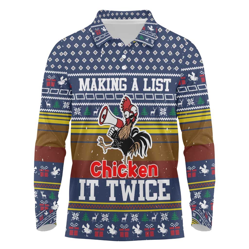 Chicken It Twice Christmas Long Sleeve Polo Shirt Xmas Holiday Patterns - Wonder Print Shop