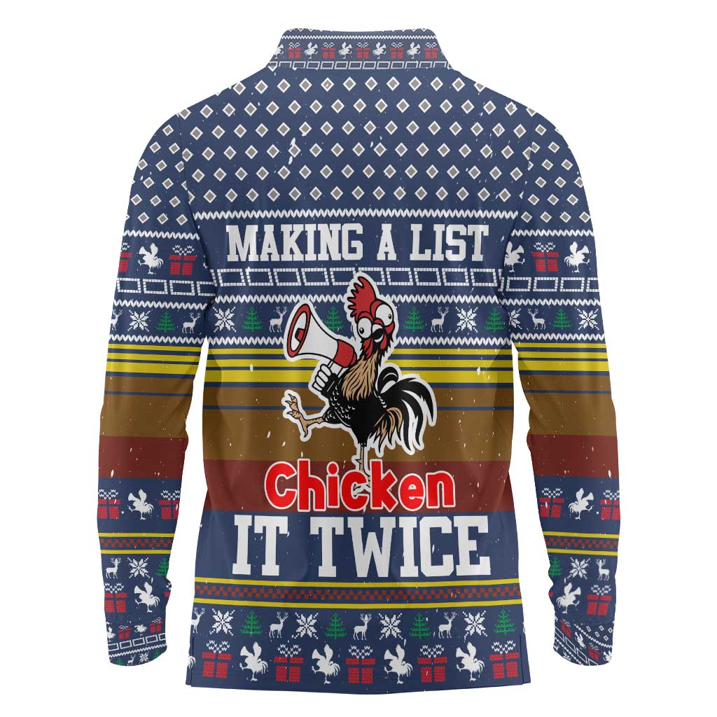 Chicken It Twice Christmas Long Sleeve Polo Shirt Xmas Holiday Patterns - Wonder Print Shop