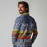 Chicken It Twice Christmas Long Sleeve Polo Shirt Xmas Holiday Patterns - Wonder Print Shop