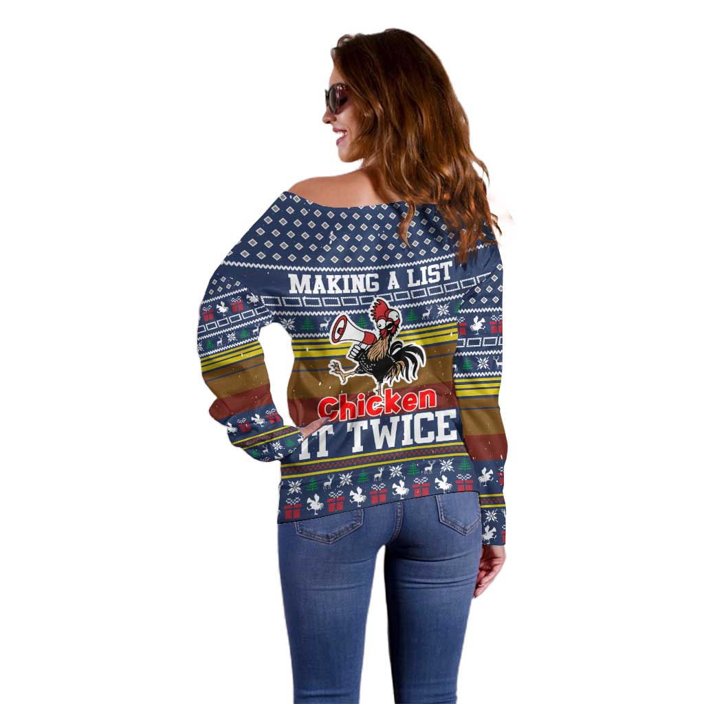 Chicken It Twice Christmas Off Shoulder Sweater Xmas Holiday Patterns - Wonder Print Shop
