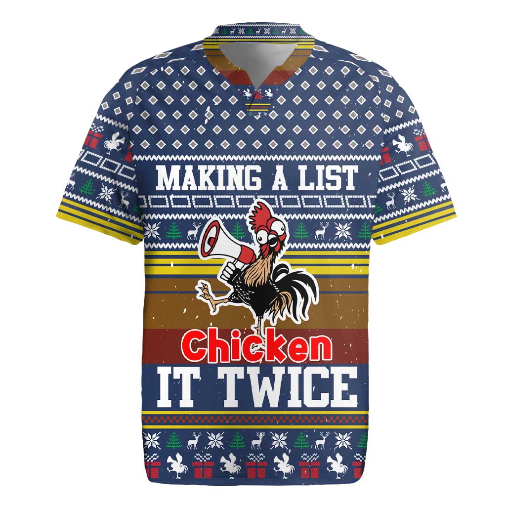 Chicken It Twice Christmas Rugby Jersey Xmas Holiday Patterns - Wonder Print Shop