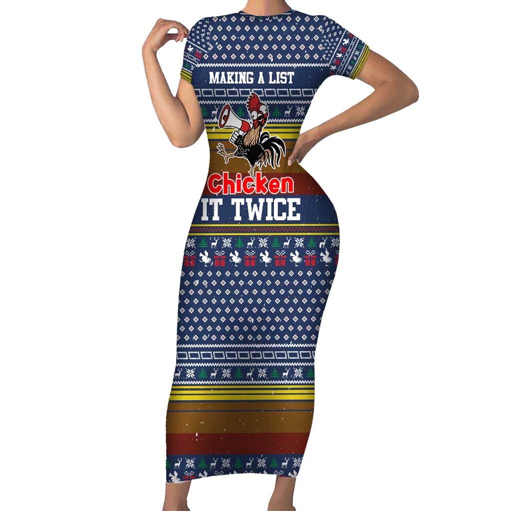 Chicken It Twice Christmas Short Sleeve Bodycon Dress Xmas Holiday Patterns - Wonder Print Shop