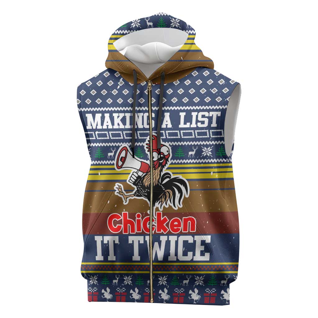 Chicken It Twice Christmas Sleeveless Zip Hoodie Xmas Holiday Patterns - Wonder Print Shop