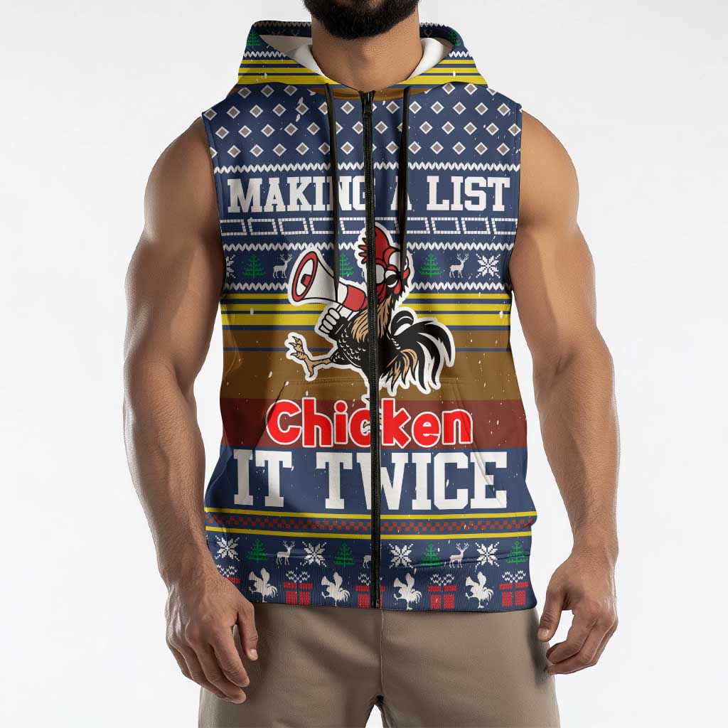Chicken It Twice Christmas Sleeveless Zip Hoodie Xmas Holiday Patterns - Wonder Print Shop
