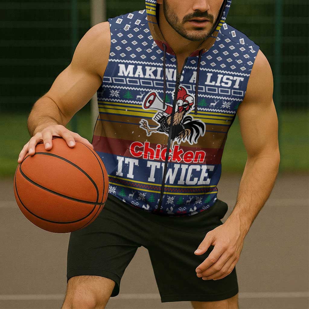 Chicken It Twice Christmas Sleeveless Zip Hoodie Xmas Holiday Patterns - Wonder Print Shop