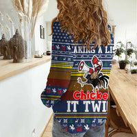Chicken It Twice Christmas Women Casual Shirt Xmas Holiday Patterns - Wonder Print Shop