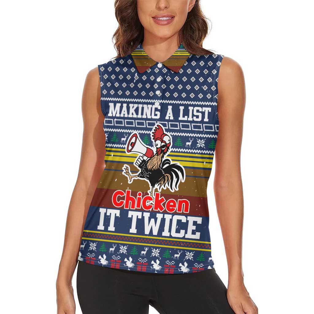 Chicken It Twice Christmas Women Sleeveless Polo Shirt Xmas Holiday Patterns - Wonder Print Shop