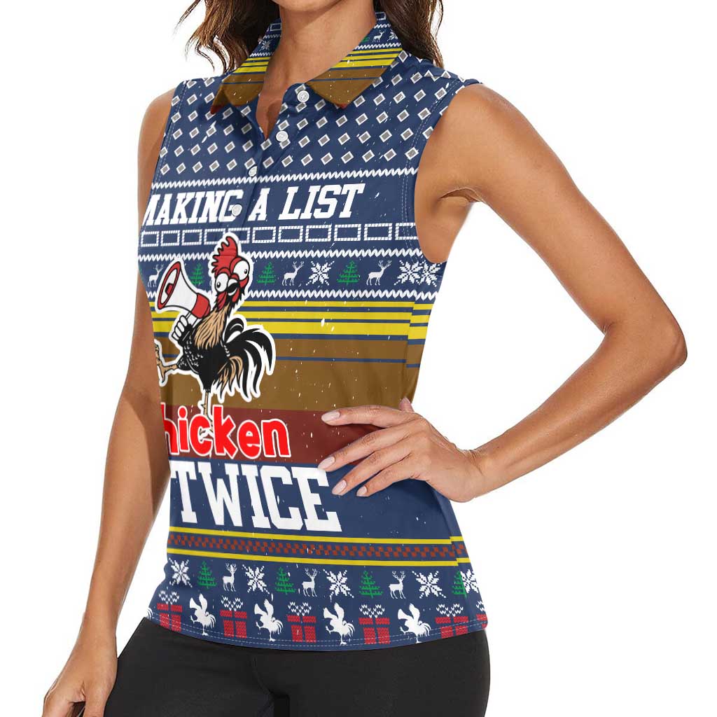 Chicken It Twice Christmas Women Sleeveless Polo Shirt Xmas Holiday Patterns - Wonder Print Shop