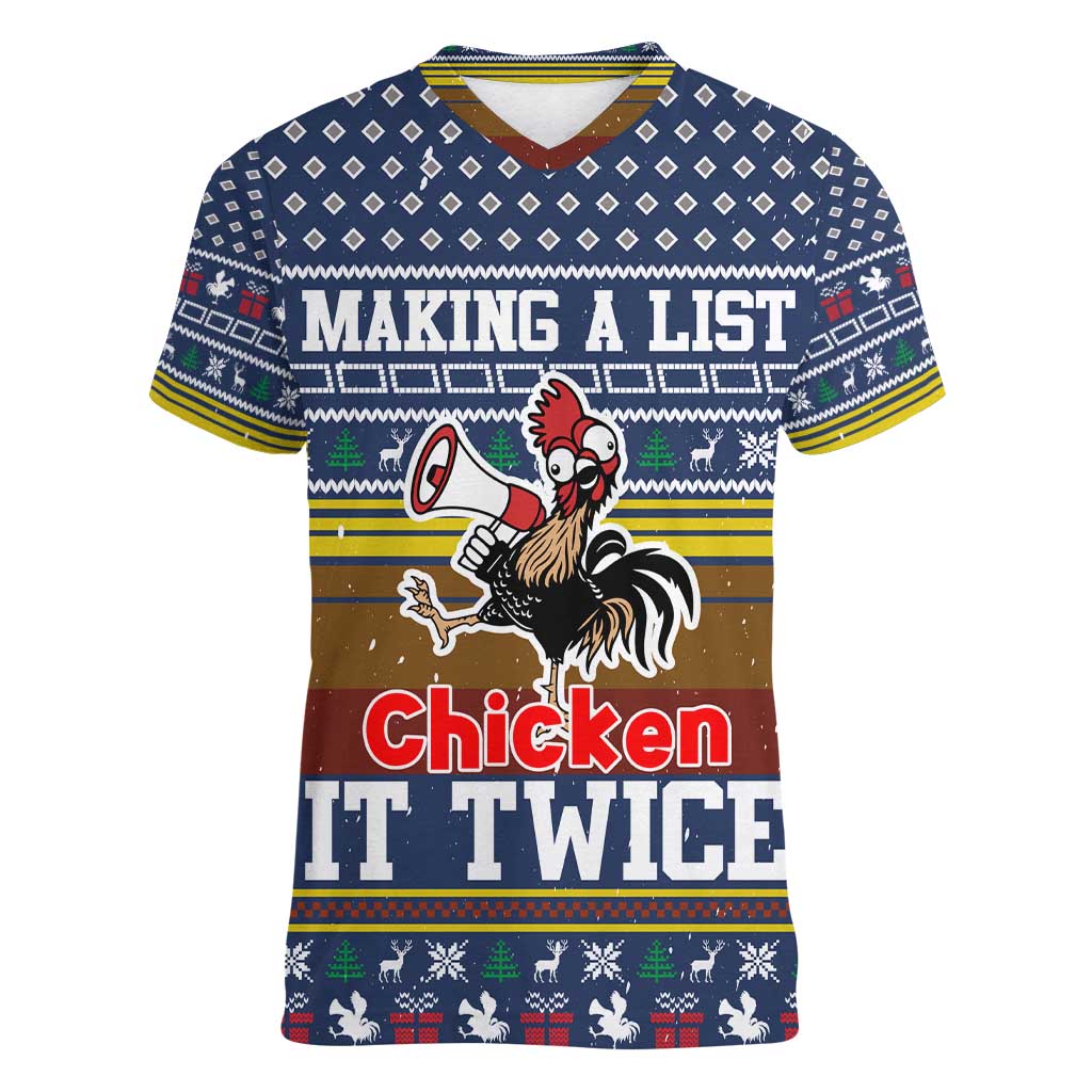 Chicken It Twice Christmas Women V-Neck T-Shirt Xmas Holiday Patterns - Wonder Print Shop