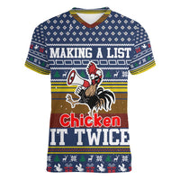 Chicken It Twice Christmas Women V-Neck T-Shirt Xmas Holiday Patterns - Wonder Print Shop