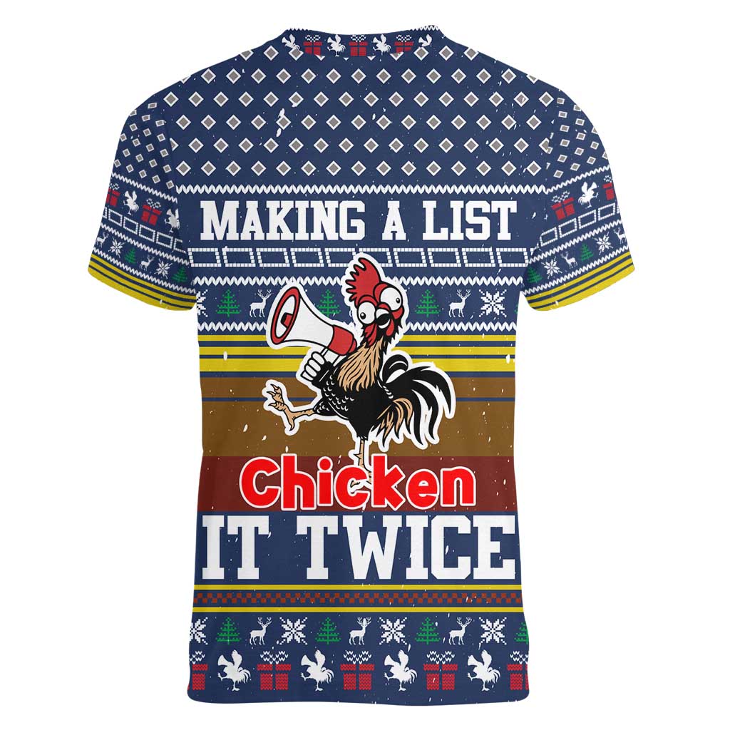 Chicken It Twice Christmas Women V-Neck T-Shirt Xmas Holiday Patterns - Wonder Print Shop