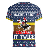 Chicken It Twice Christmas Women V-Neck T-Shirt Xmas Holiday Patterns - Wonder Print Shop
