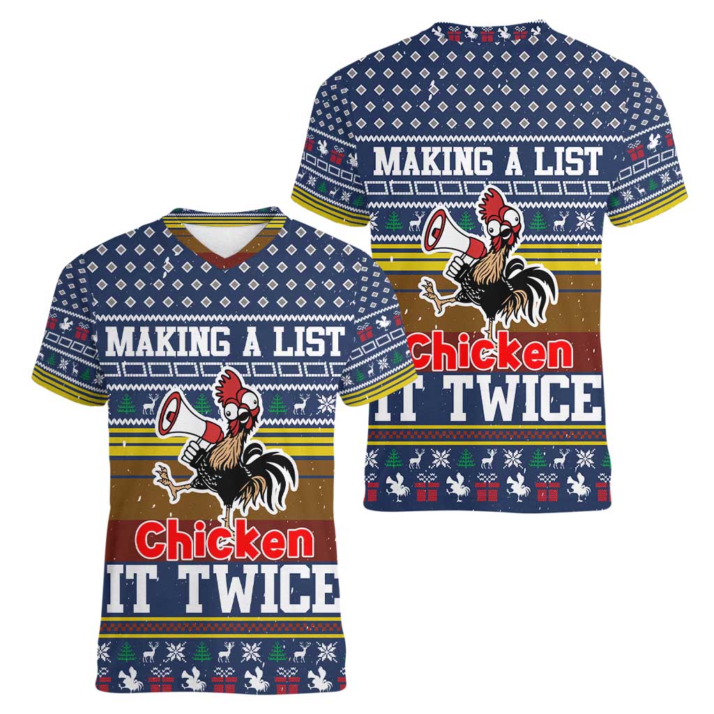 Chicken It Twice Christmas Women V-Neck T-Shirt Xmas Holiday Patterns - Wonder Print Shop