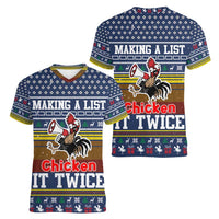 Chicken It Twice Christmas Women V-Neck T-Shirt Xmas Holiday Patterns - Wonder Print Shop