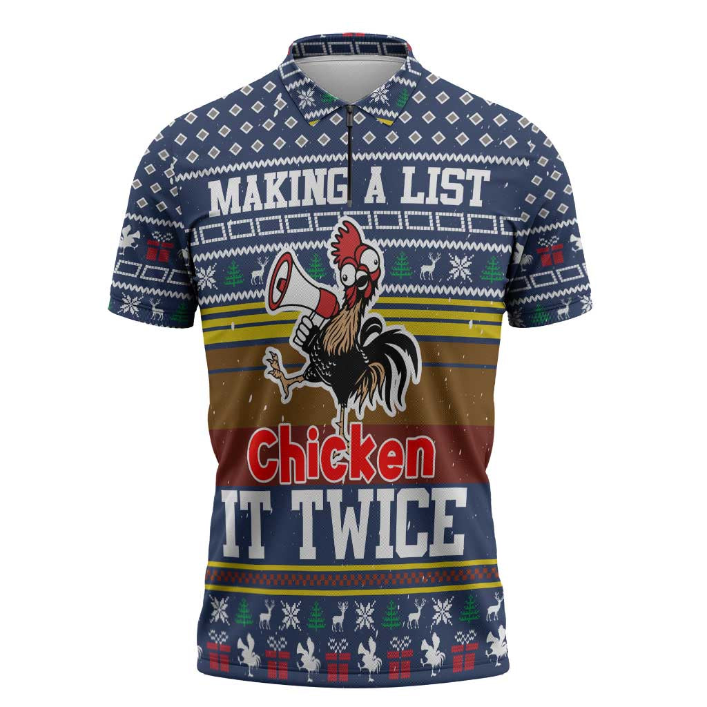 Chicken It Twice Christmas Zipper Polo Shirt Xmas Holiday Patterns - Wonder Print Shop