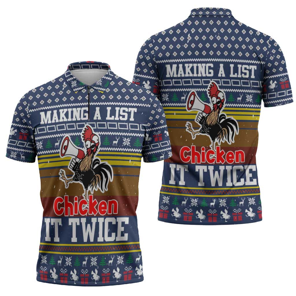 Chicken It Twice Christmas Zipper Polo Shirt Xmas Holiday Patterns - Wonder Print Shop