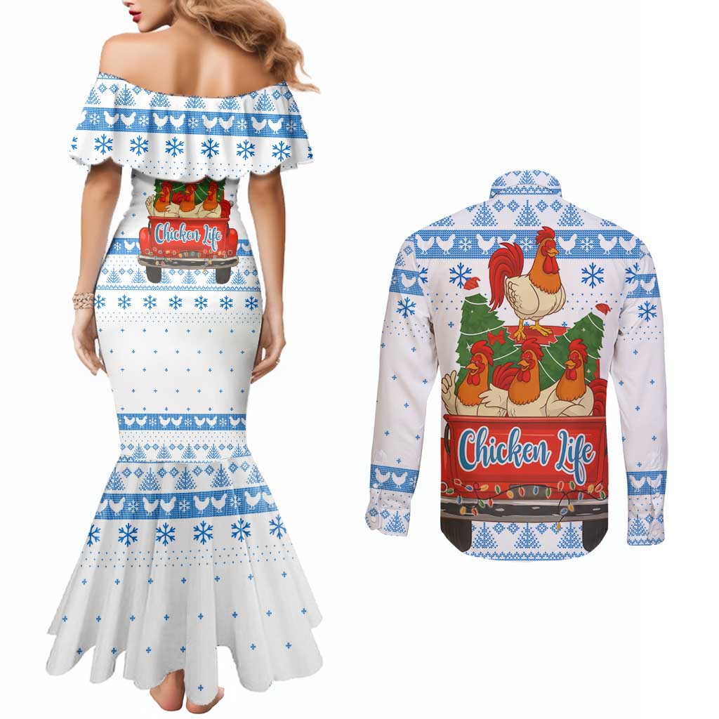 Chicken Life Christmas Couples Matching Mermaid Dress and Long Sleeve Button Shirt Xmas Holiday Patterns - Wonder Print Shop