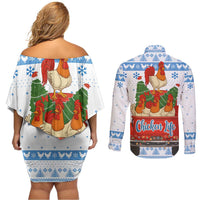 Chicken Life Christmas Couples Matching Off Shoulder Short Dress and Long Sleeve Button Shirt Xmas Holiday Patterns - Wonder Print Shop