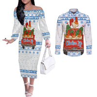 Chicken Life Christmas Couples Matching Off The Shoulder Long Sleeve Dress and Long Sleeve Button Shirt Xmas Holiday Patterns - Wonder Print Shop