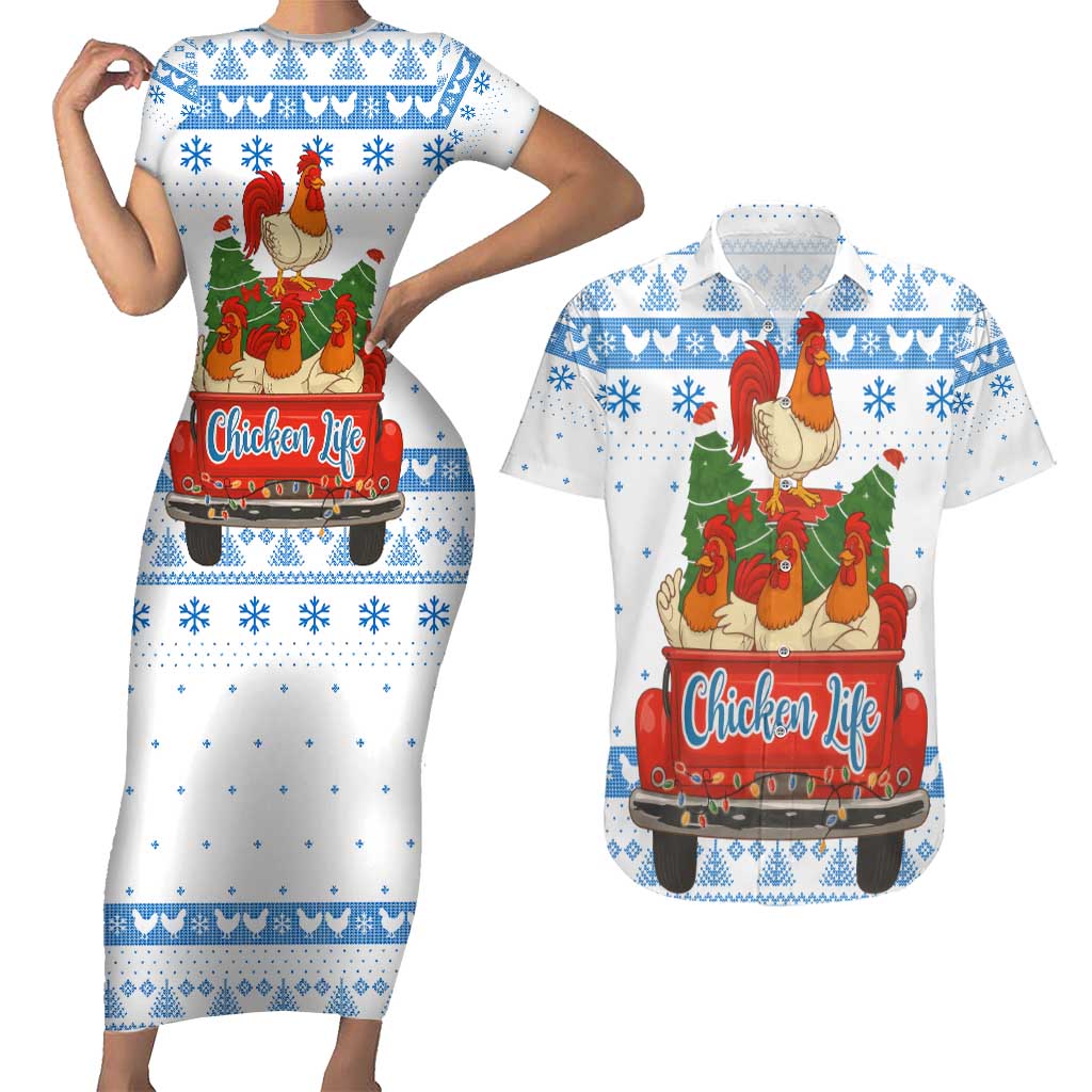 Chicken Life Christmas Couples Matching Short Sleeve Bodycon Dress and Hawaiian Shirt Xmas Holiday Patterns - Wonder Print Shop