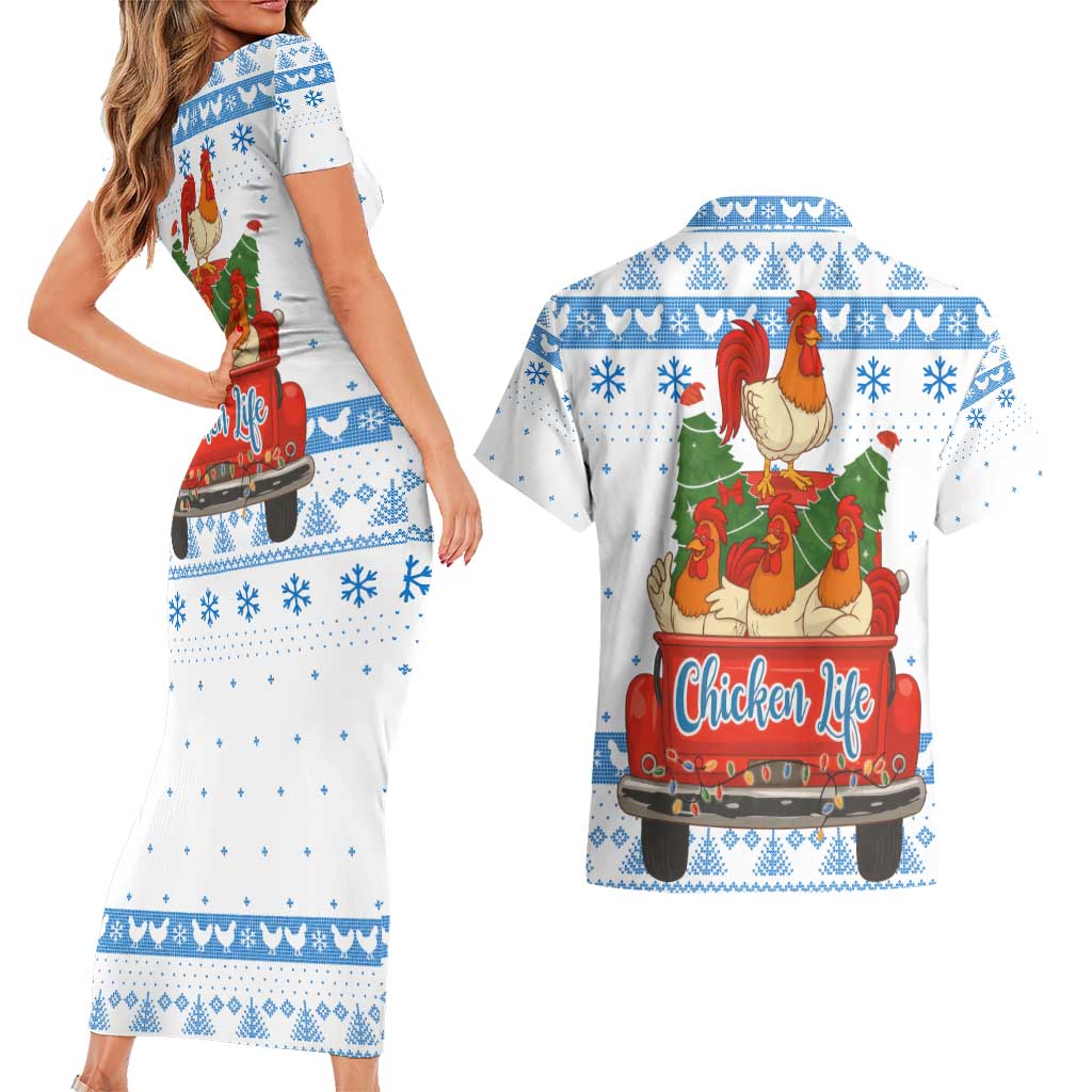 Chicken Life Christmas Couples Matching Short Sleeve Bodycon Dress and Hawaiian Shirt Xmas Holiday Patterns - Wonder Print Shop