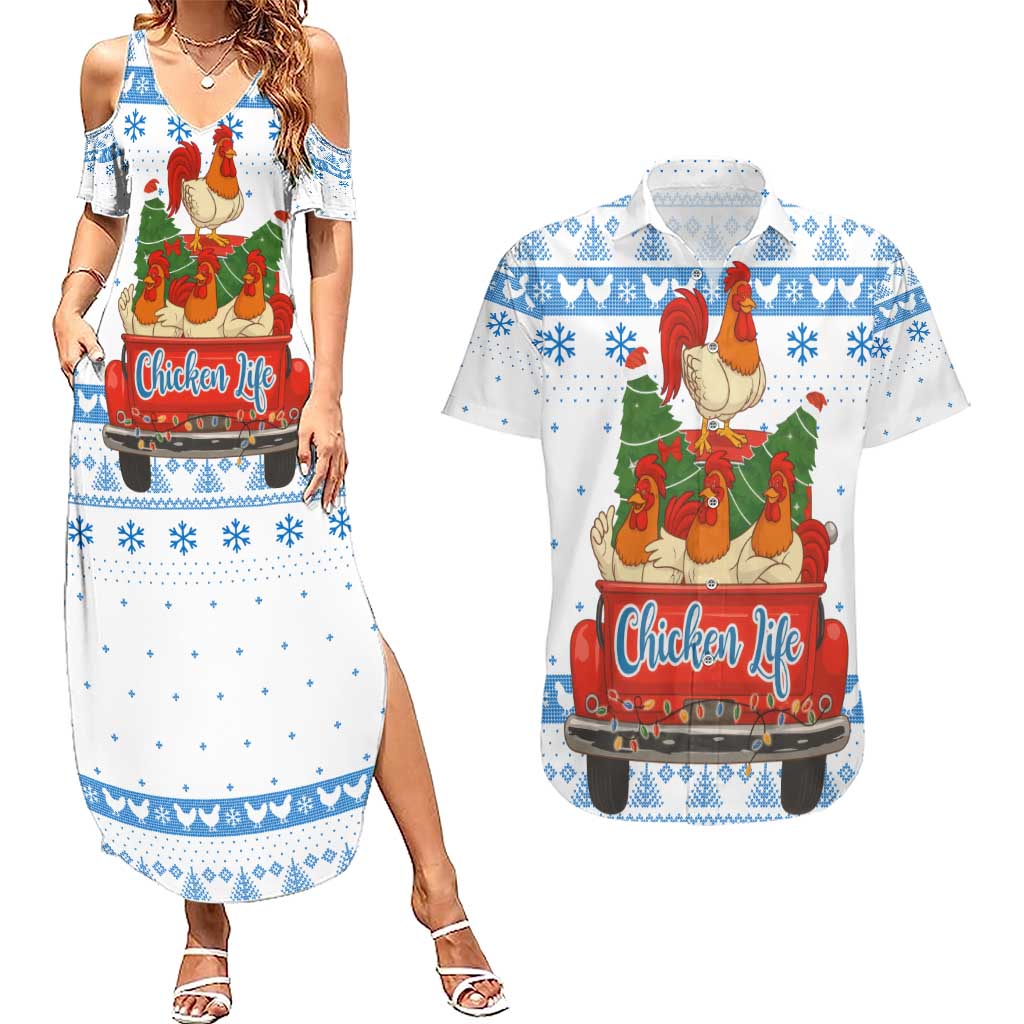 Chicken Life Christmas Couples Matching Summer Maxi Dress and Hawaiian Shirt Xmas Holiday Patterns - Wonder Print Shop