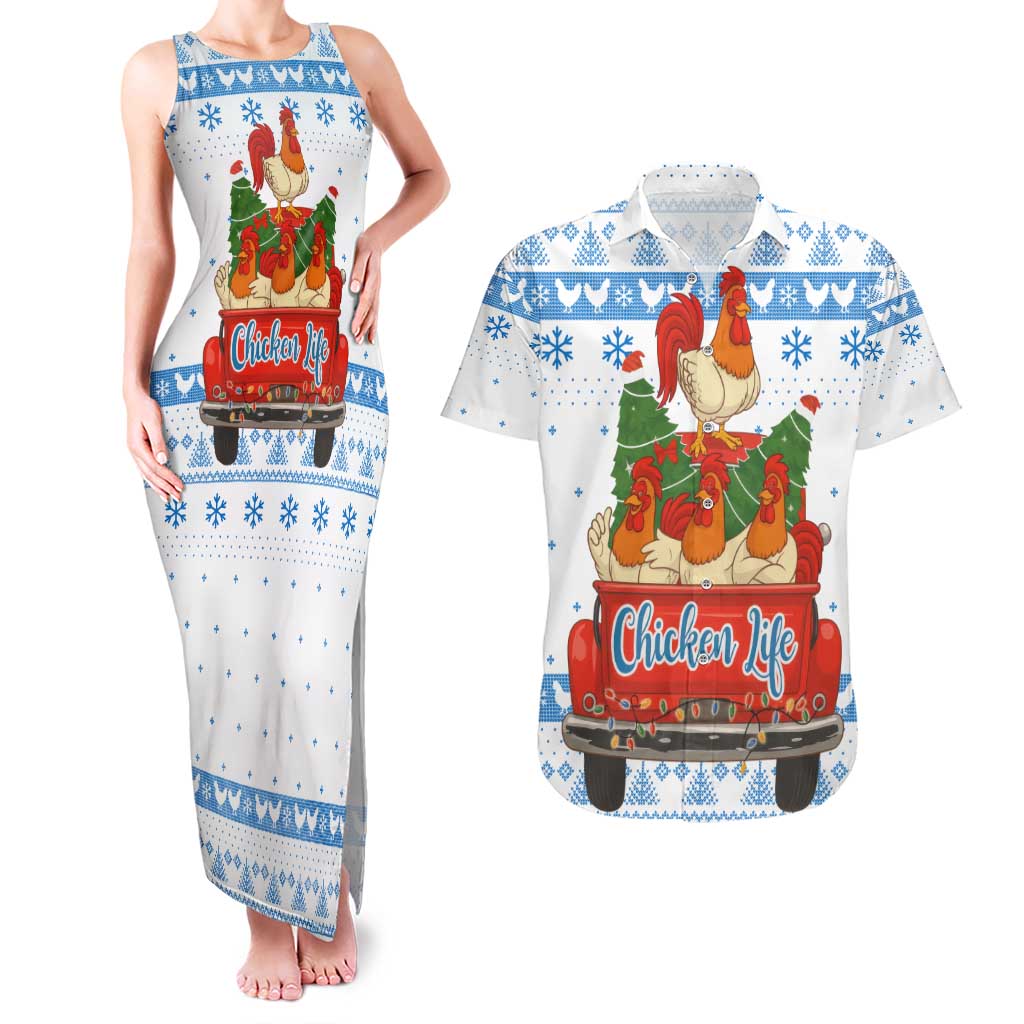 Chicken Life Christmas Couples Matching Tank Maxi Dress and Hawaiian Shirt Xmas Holiday Patterns - Wonder Print Shop