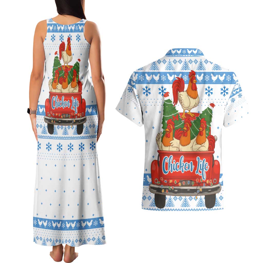 Chicken Life Christmas Couples Matching Tank Maxi Dress and Hawaiian Shirt Xmas Holiday Patterns - Wonder Print Shop