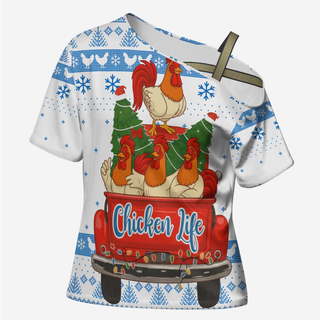 Chicken Life Christmas Cross Shoulder Shirt Xmas Holiday Patterns - Wonder Print Shop