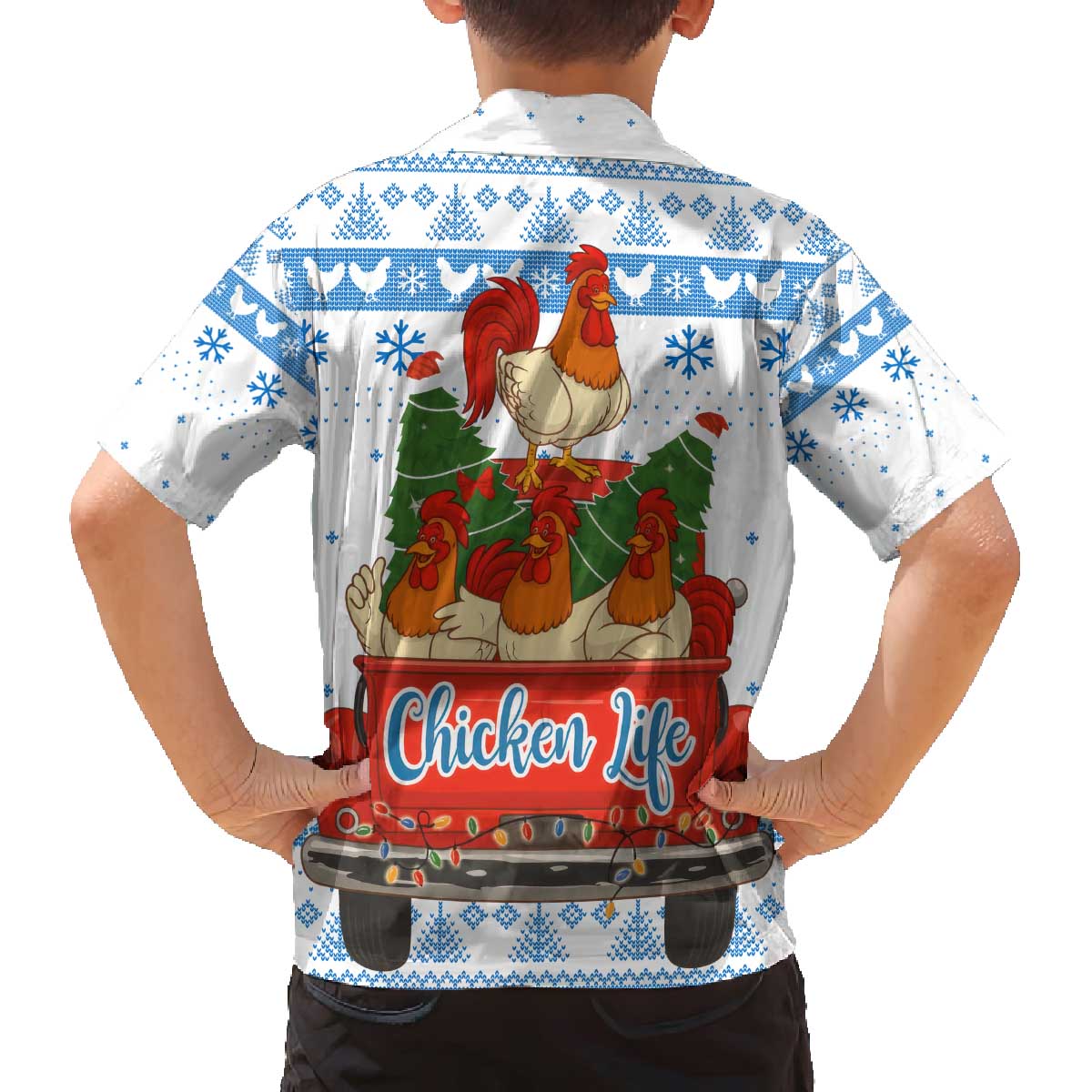 Chicken Life Christmas Family Matching Off The Shoulder Long Sleeve Dress and Hawaiian Shirt Xmas Holiday Patterns - Wonder Print Shop