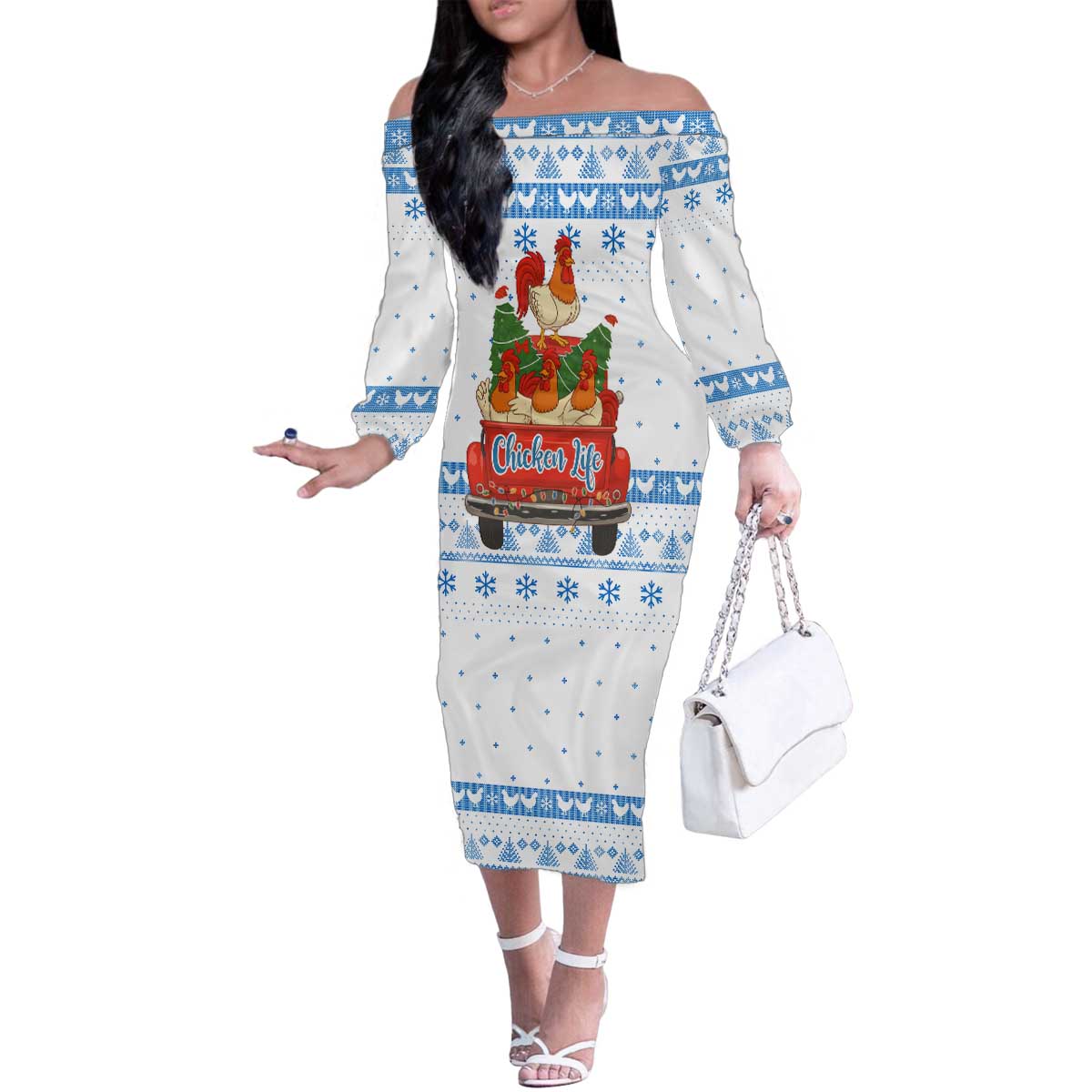 Chicken Life Christmas Family Matching Off The Shoulder Long Sleeve Dress and Hawaiian Shirt Xmas Holiday Patterns - Wonder Print Shop
