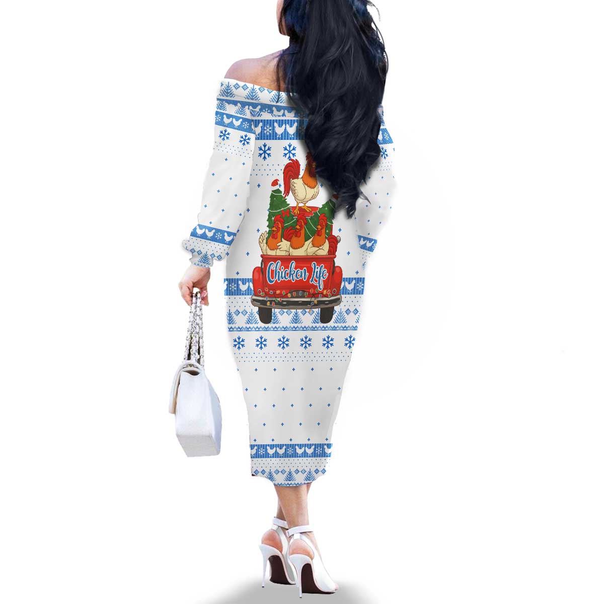 Chicken Life Christmas Family Matching Off The Shoulder Long Sleeve Dress and Hawaiian Shirt Xmas Holiday Patterns - Wonder Print Shop