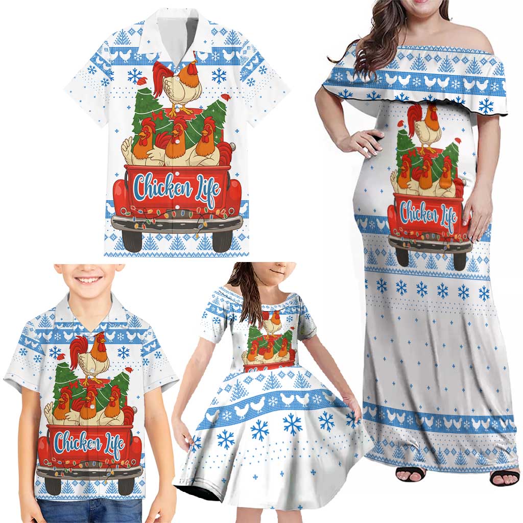 Chicken Life Christmas Family Matching Off Shoulder Maxi Dress and Hawaiian Shirt Xmas Holiday Patterns - Wonder Print Shop