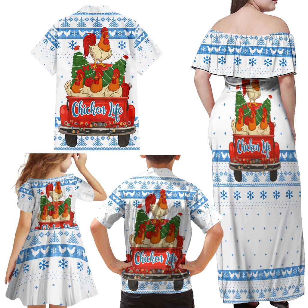 Chicken Life Christmas Family Matching Off Shoulder Maxi Dress and Hawaiian Shirt Xmas Holiday Patterns - Wonder Print Shop