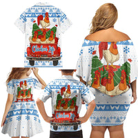 Chicken Life Christmas Family Matching Off Shoulder Short Dress and Hawaiian Shirt Xmas Holiday Patterns - Wonder Print Shop