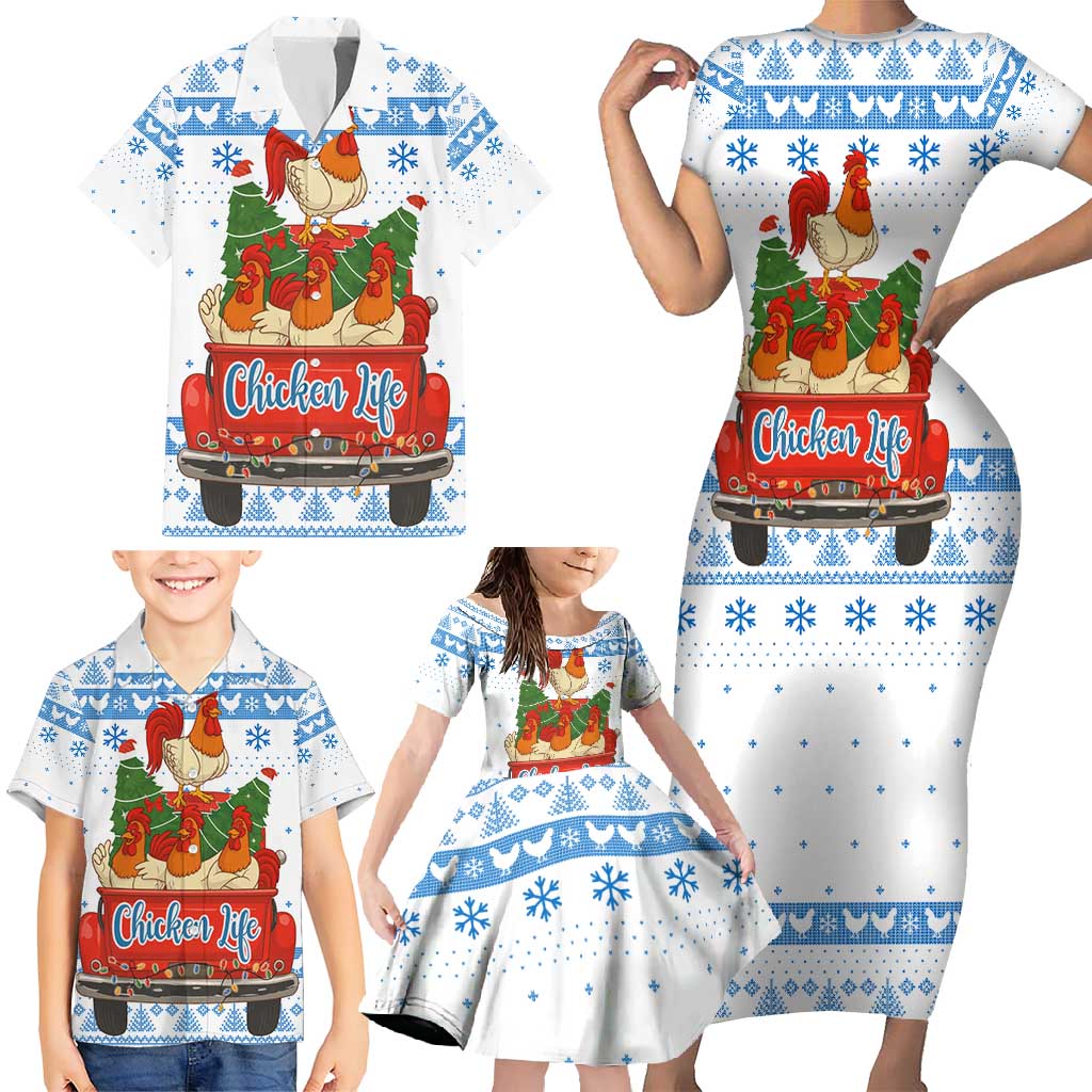 Chicken Life Christmas Family Matching Short Sleeve Bodycon Dress and Hawaiian Shirt Xmas Holiday Patterns - Wonder Print Shop