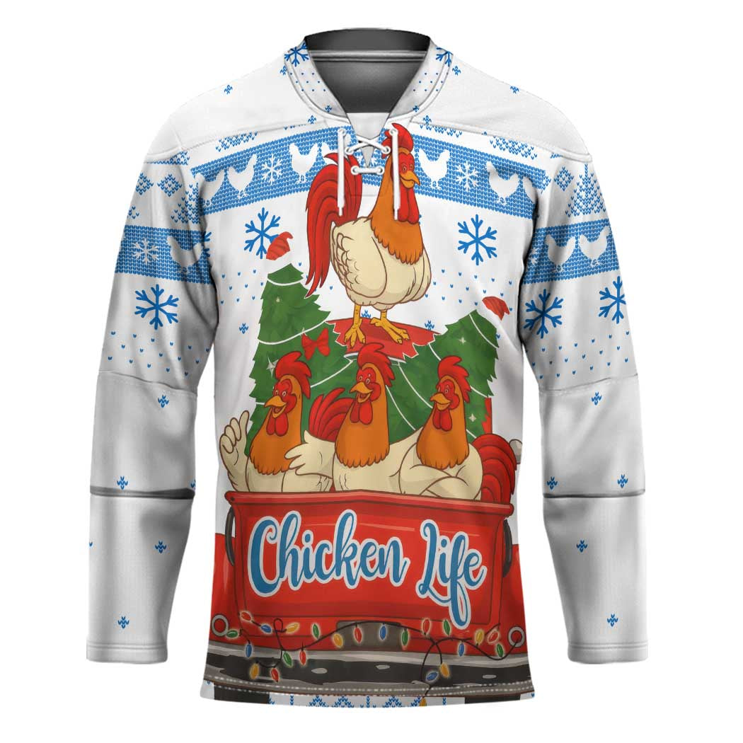 Chicken Life Christmas Hockey Jersey Xmas Holiday Patterns - Wonder Print Shop