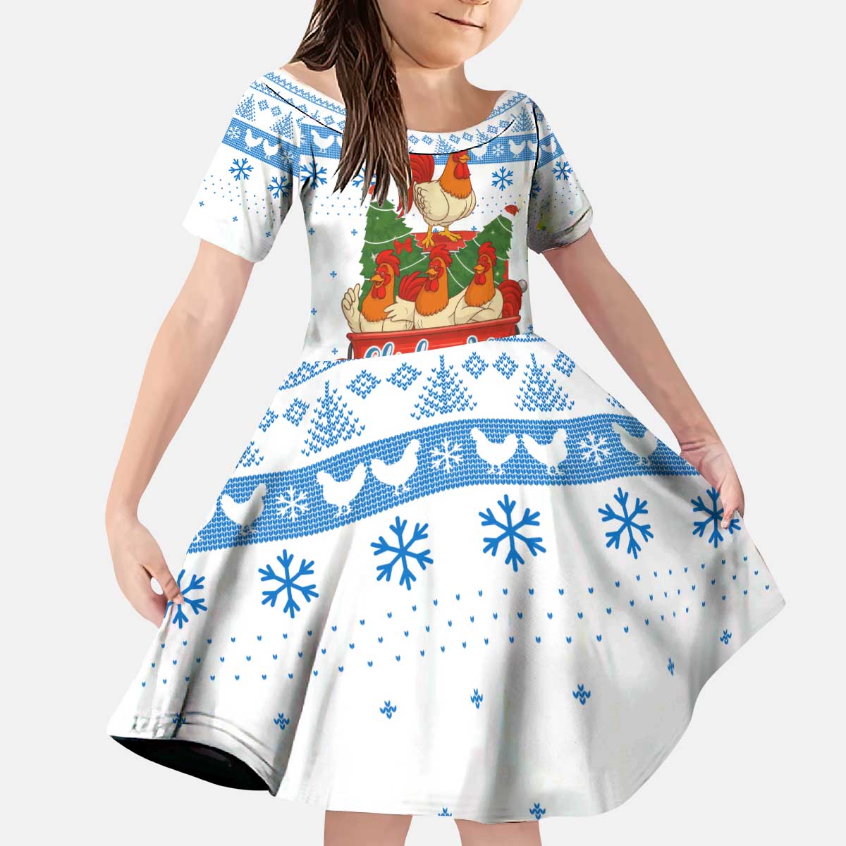 Chicken Life Christmas Kid Short Sleeve Dress Xmas Holiday Patterns - Wonder Print Shop