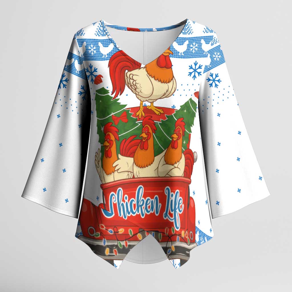 Chicken Life Christmas Kimono Sleeve Blouse Xmas Holiday Patterns - Wonder Print Shop