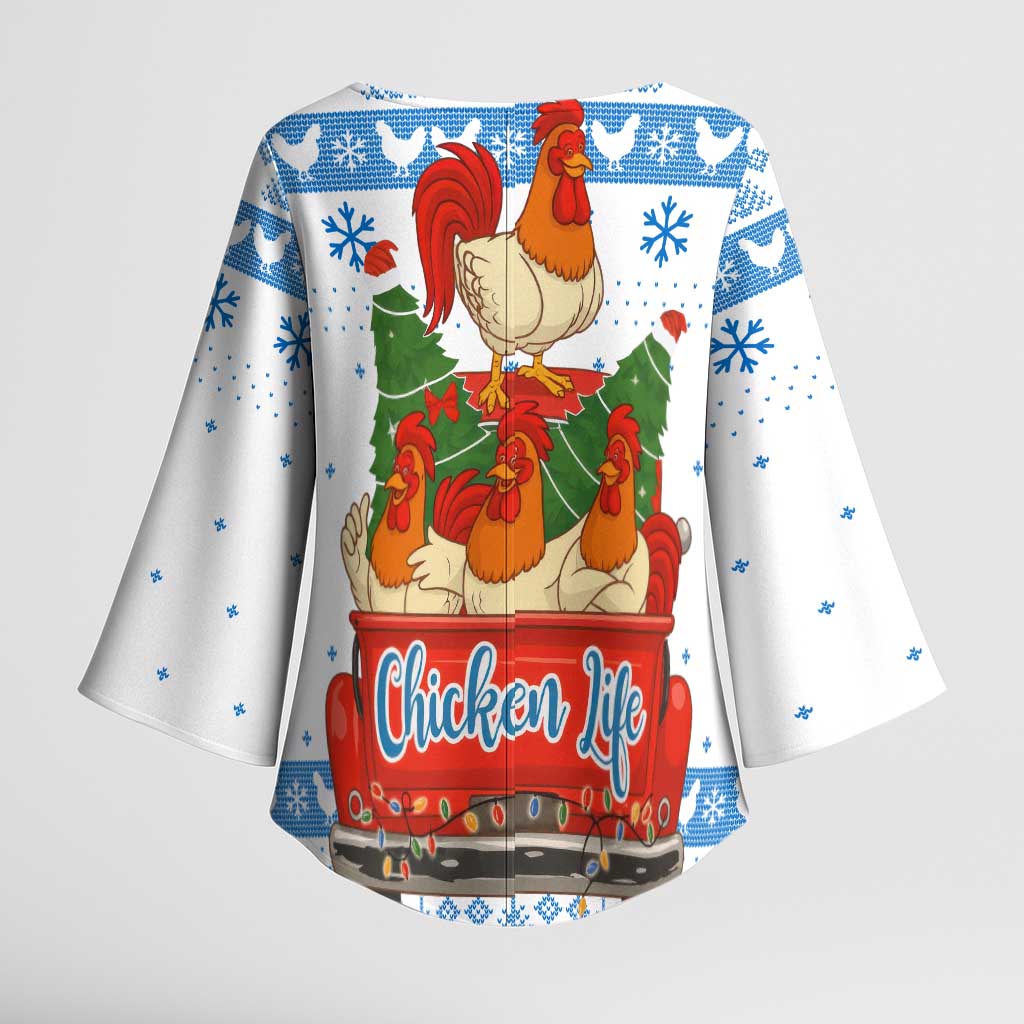 Chicken Life Christmas Kimono Sleeve Blouse Xmas Holiday Patterns - Wonder Print Shop