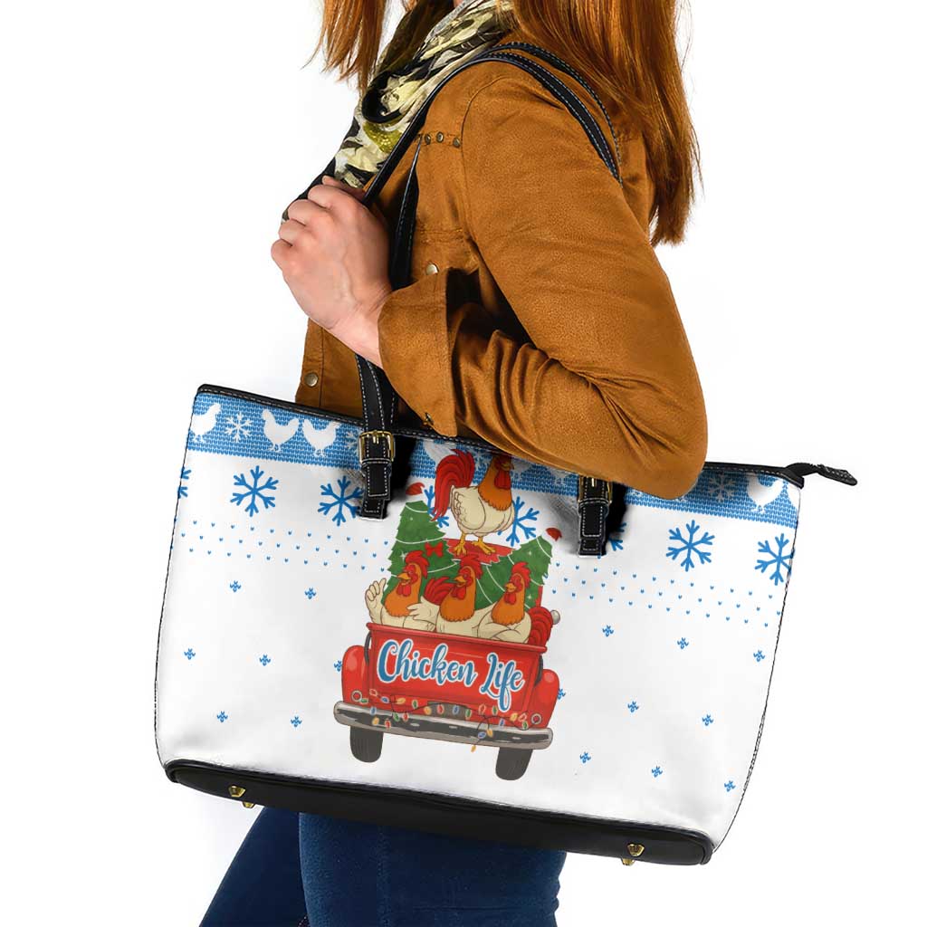 Chicken Life Christmas Leather Tote Bag Xmas Holiday Patterns - Wonder Print Shop