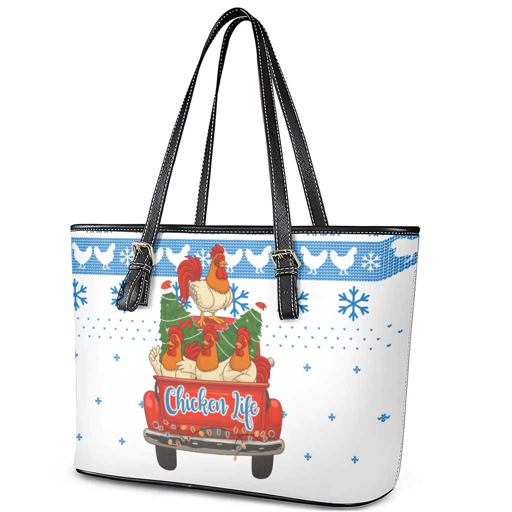 Chicken Life Christmas Leather Tote Bag Xmas Holiday Patterns - Wonder Print Shop