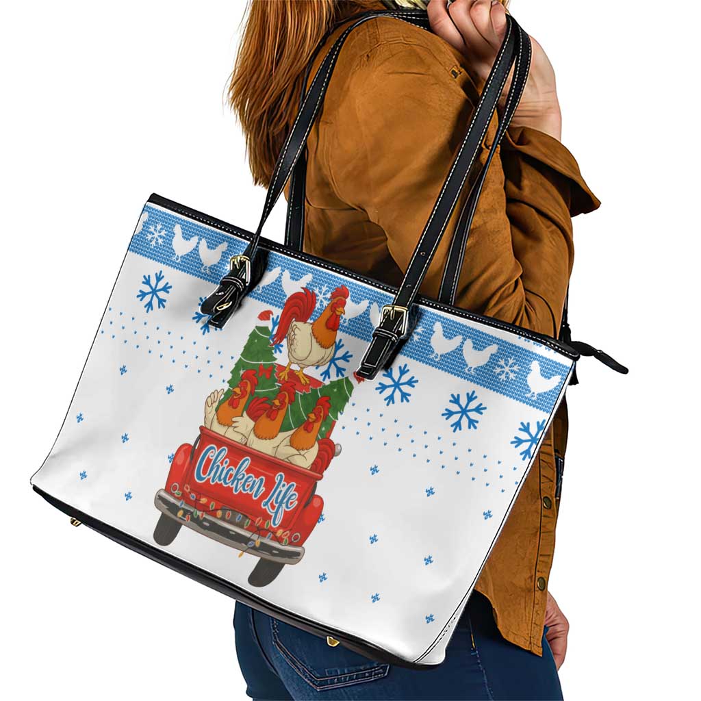 Chicken Life Christmas Leather Tote Bag Xmas Holiday Patterns - Wonder Print Shop