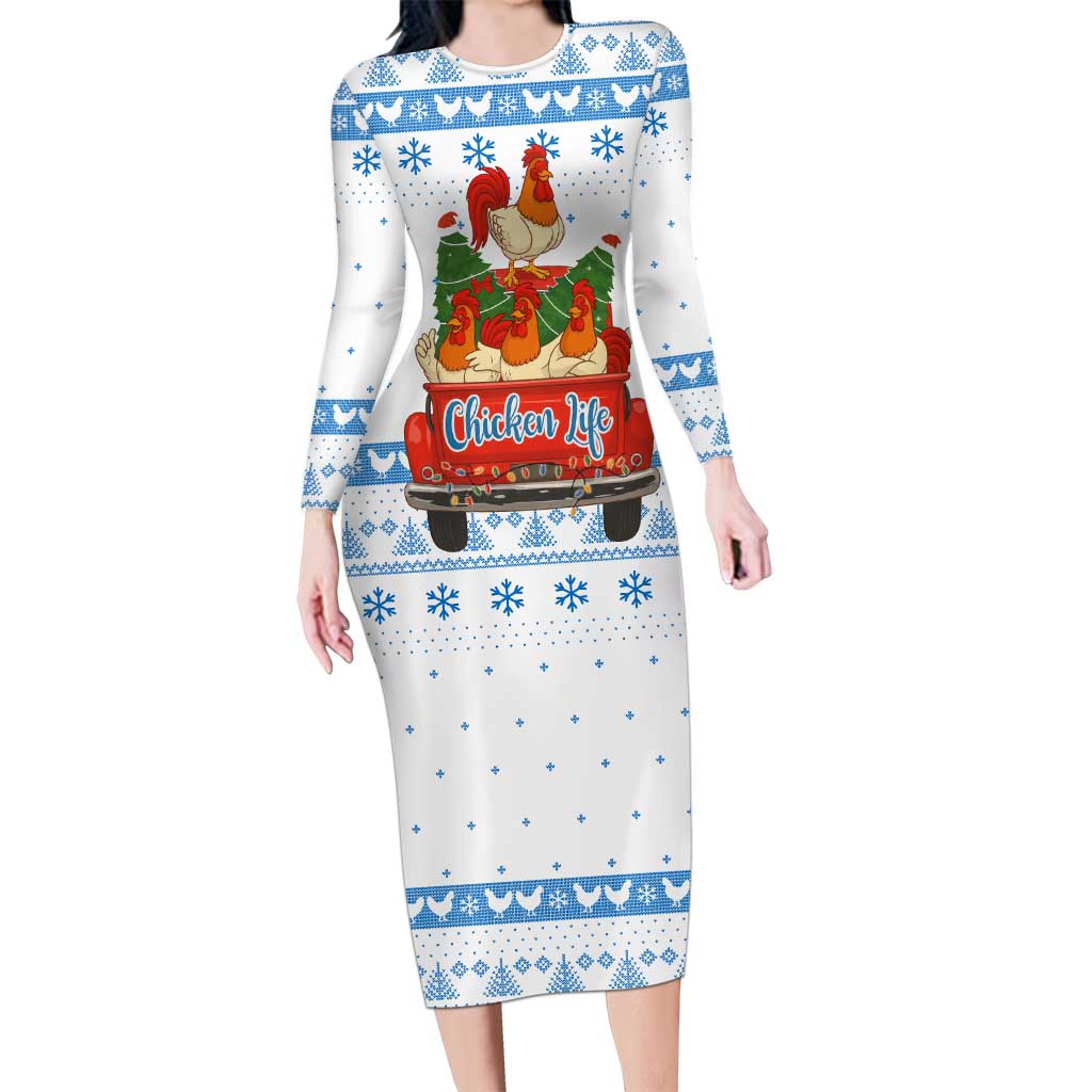 Chicken Life Christmas Long Sleeve Bodycon Dress Xmas Holiday Patterns - Wonder Print Shop