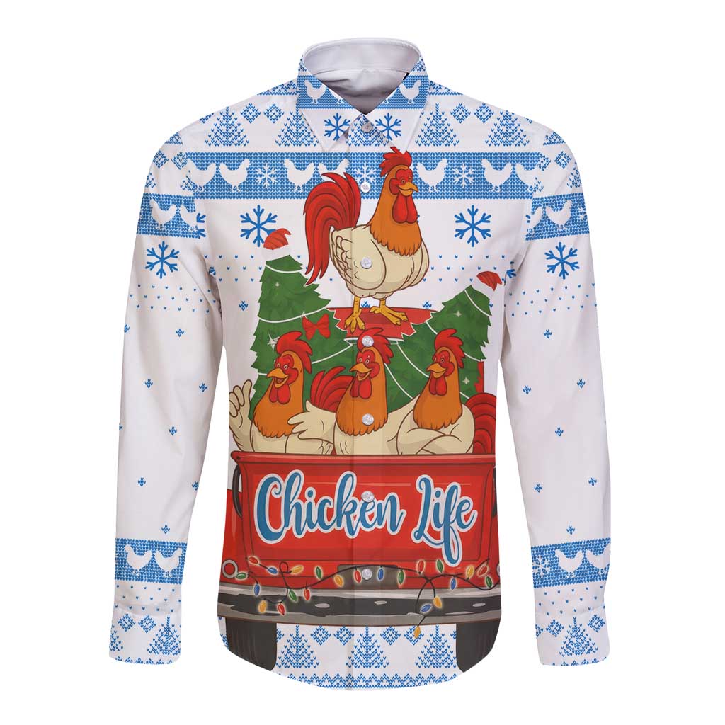 Chicken Life Christmas Long Sleeve Button Shirt Xmas Holiday Patterns - Wonder Print Shop
