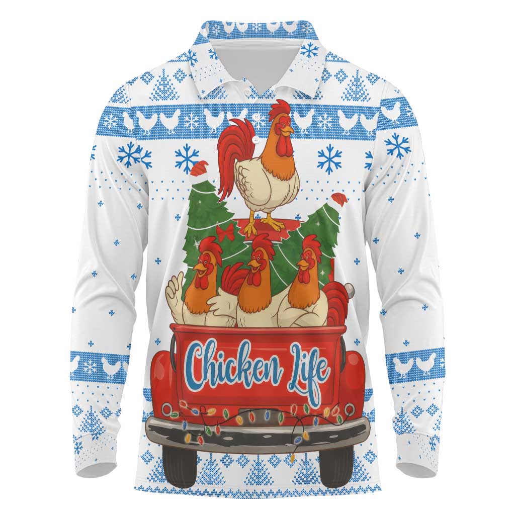 Chicken Life Christmas Long Sleeve Polo Shirt Xmas Holiday Patterns - Wonder Print Shop