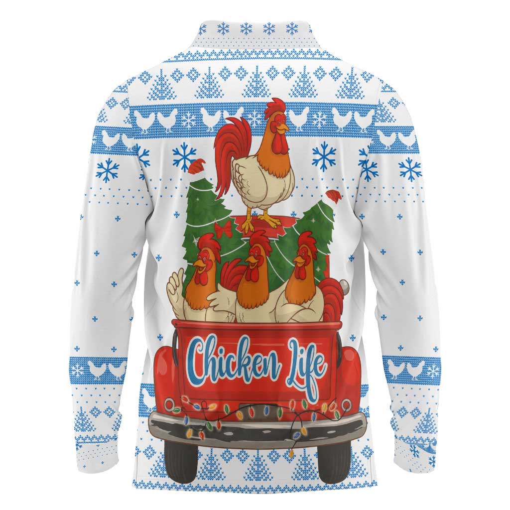 Chicken Life Christmas Long Sleeve Polo Shirt Xmas Holiday Patterns - Wonder Print Shop