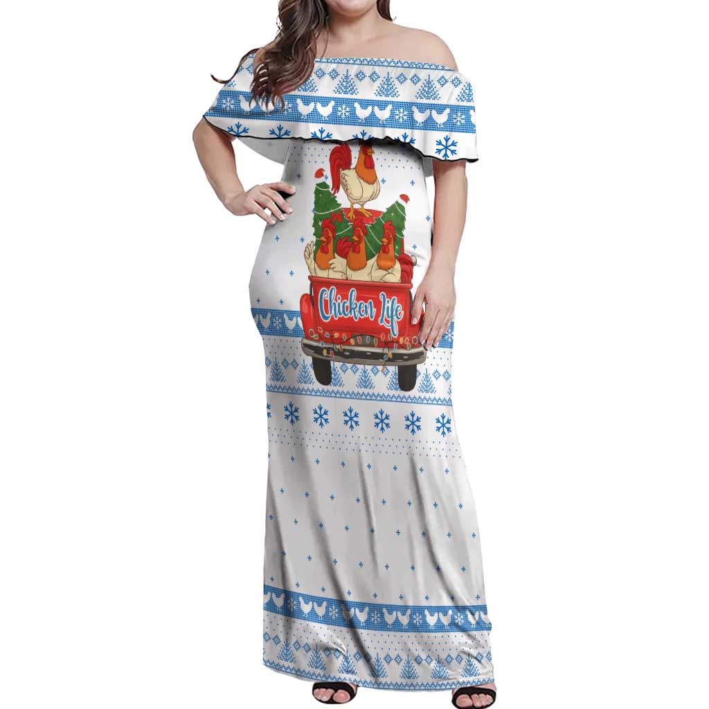 Chicken Life Christmas Off Shoulder Maxi Dress Xmas Holiday Patterns - Wonder Print Shop